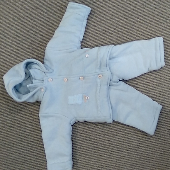 Moda baby 2 piece baby blue crochet detatchable hooded snowsuit - Picture 1 of 7